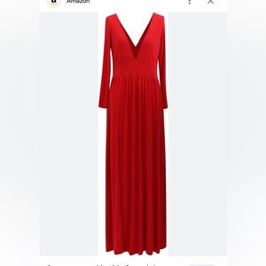 Red dress floor length deep v front